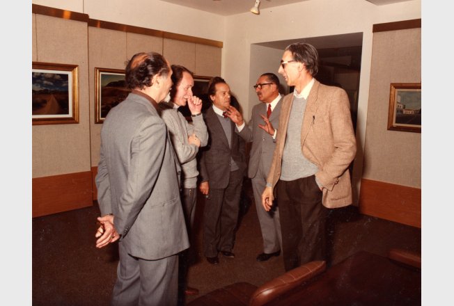 Trento, Chamber of Commerce, April 1984, opening of the exhibition Mexico 83, together with Mariano Fracalossi and Bruno Colorio (facing away).
