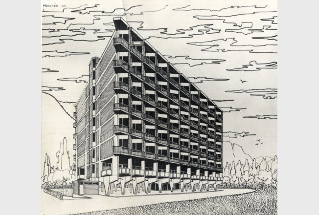 E.C.A. Public Housing, Trento, Indian ink on paper vellum, 1969.
